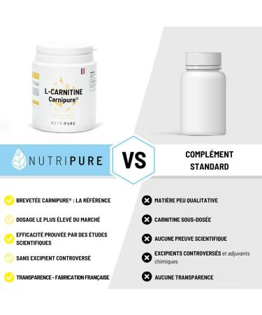 Nutripure | L-Carnitine CARNIPURE | Pre Workout Dietary Supplement | Optimizes Energy Metabolism and Recovery | Based on Pure L-Carnitine | 120 Capsules | 1 Month | Made in France - Buy Online on GoSupps.com