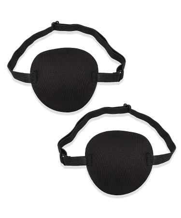 SWKJ 2 PCS Set Eye Patch Single Eye Mask with Adjustable Buckle Soft and Comfortable Pirate Eye Patch for Adults and Kids for Amblyopia Lazy Eye- Black