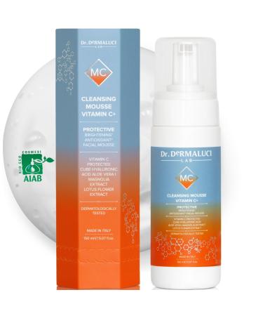 Mousse Nettoyante Visage Vitamine C 150ml BIO | Peaux Sensibles | Hydratante Illuminante Apaisante | Avec Acide Hyaluronique Aloe Vera Magnolia et Lotus | Certification AIAB Nickel Tested | Italie