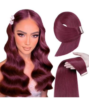 YDDM TAPE in Extensions Real Hair 20Pcs 45cm 40G Burgundrot Invisible Tape Extensions Tape Extensions Tape Extensions Real Hair Tap Extensions Skin Weft Hair Extension (18 inch 99J#) 99J# 18inch (45cm) -20PC