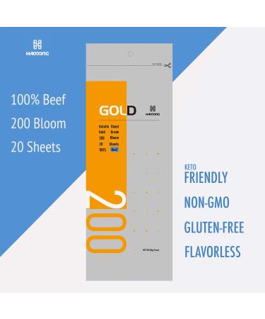 HAODONG Beef Gold Leaf Gelatin Sheets - 200 Bloom (20 Sheets 40g) - Ideal for Baking and Cooking Mirror Glaze Mousse Cake - Buy Online on GoSupps.com