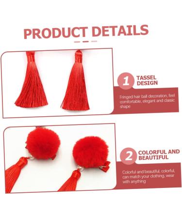 Beaupretty 3 Pairs Tassel Hair Ball Hair Clip Baby Tiara Chinese New Year Hairpins Kids Hair Clips for Girls Chinese Style Barrettes Child Artificial Fur Issue Card Red Princess - Buy Online on GoSupps.com