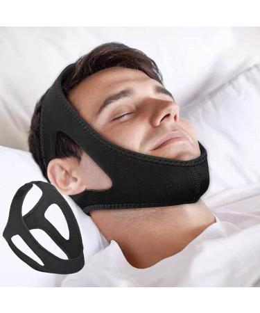 IBLUELOVER Anti Snoring Chin Strap Stop Snore Chin Strap Snore Stopper Professional Breathable Anti Snore Devices Adjustable Snoring Solution Belt Stop Snoring Aid for Men Women CPAP Users Black