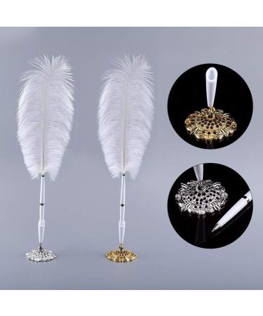 Quill Pen - Ostrich Feather Wedding Signing Pen with Metal Holder | Gold & Silver Options Available - Buy Online on GoSupps.com