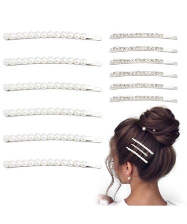 12 Pieces Silver Rhinestone Hair Clips with Pearl Hair Clips Bobby Pins Decorative Wedding Bridal Lady Women Girls Hair Styling Accessories Jewels