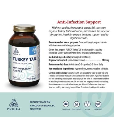 PURICA Organic Turkey Tail Mushroom 360 Capsules - Potent Antioxidant Coriolus Supplement for Overall Wellness 360 count (Pack of 1) - Buy Online on GoSupps.com