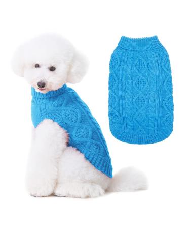 Bingpet dog knit sweater with turtleneck in the classic braid dog coat warm sweater outfits for dogs and cats for autumn and winter small blue