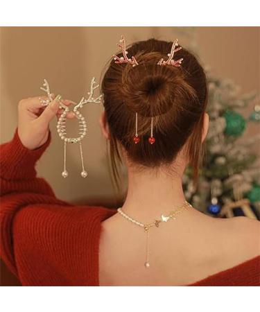 Rhinestone Tassel Ponytail Hair Claw Hair Bun Clip Tassel Ponytail Hair Clips Rhinestone Ponytail Holder Christmas Antlers Pearl Sparkling Diamond Tassel Hair Clips for Women (2pcs-B) - Buy Online on GoSupps.com
