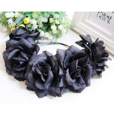 Black Rose Crown Hair Garland - Wedding & Festival Flower Wreath Headband | Bridal & Halloween Headpiece - Buy Online on GoSupps.com