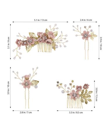 NUOBESTY 4pcs Handmade Floral Wedding Hair Comb Set - Pink Rhinestone Bridal Headpiece & Hair Accessories - Buy Online on GoSupps.com