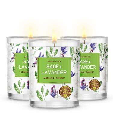 MAGNIFICENT 101 Pure Sage + Lavender Smudge Set of 3 Candles for House Energy Cleansing, Banish Negative Energy I Purification and Chakra Healing - Natural Soy Wax Candles for Aromatherapy Sage+Lavander - Buy Online on GoSupps.com