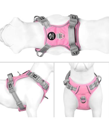 Phoepet No Pull Dog Harness | Reflective Dog Vest with Soft Training Handle for Small Medium & Large Dogs - Baby Rosa Base & Gray Beams - Buy Online on GoSupps.com