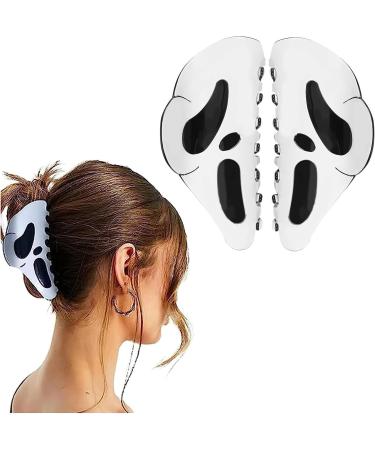 Halloween Hair Claw Clip 2pcs Big Mask Ghost Face Hairpin Scream Grimaces Scary Styling Shark Clip Funny Ponytail Clip Hair Accessories Halloween Styling