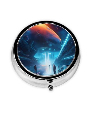 Science Fiction Futureround Pill Box 3 Compartment Round Pill Box Organizer # Portable Travel Pill Box for Traveling.