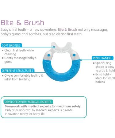 MAM Bite & Brush Baby Ring - Teething Toy for 3+ Months, Promotes Dental Hygiene, Soothes Gums - Blue - Buy Online on GoSupps.com