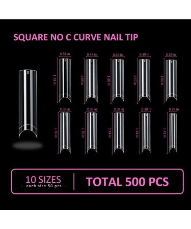 500PCS XXL Clear Half Cover Acrylic Nail Tips - Tapered Square Straight Flat Design for Salon or DIY Nail Art - Buy Online on GoSupps.com