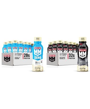 Muscle Milk Zero Protein Shake Vanilla Cr me 20g Protein Zero Sugar 100 Calories & Pro Advanced Nutrition Protein Shake Intense Vanilla 11.16 Fl Oz (Pack of 12) 32
