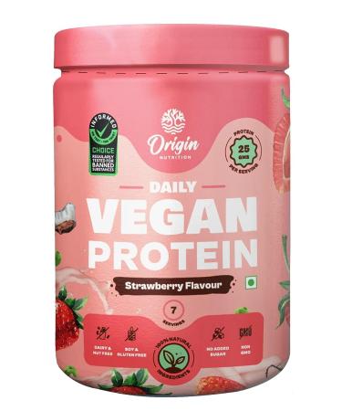O Gin Nu#Tion 100% Natural Vegan Plant Protein Powder Easy to Digest Strawberry Flavour with 25g Plant Based Protein Dairy Free No Added Sugar Non - GMO 7 Servings 290g