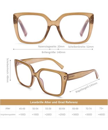 DOOViC Blue Light Filter Glasses for Women - Oversize Modern Reading Glasses JS028 in Brown - Vision Protection & Style 3.5x - Buy Online on GoSupps.com