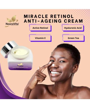 Miracle Retinol Anti-Ageing Cream | (50ml) | 0.3% Retinol | Hyaluronic Acid | Vitamin E | Green Tea | Vegan and Halal Friendly | UK Brand by NooraVita. - Buy Online on GoSupps.com