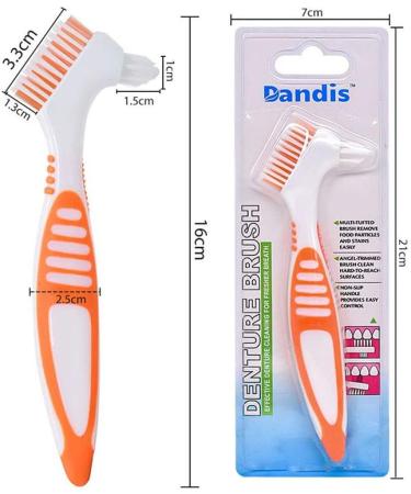 Angzhili 3 Pcs Denture Cleaning Brush - Double Sided Portable Brush for False Teeth Care (Yellow) - Buy Online on GoSupps.com