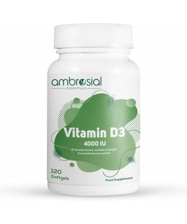 AMBROSIAL Vitamin D3 4000 IU | Healthy Bones and Teeth | Supports Immunity and Muscle Function | Gluten Free (Pack of 1-120 Softgels) 120 Count (Pack of 1)