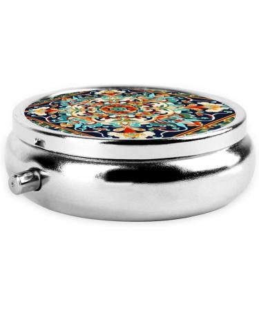 Colorful Floral Patterns Portable Metal Pill Box | Round Mini 3-Compartment | Ideal for Travel & Small Pills - Buy Online on GoSupps.com