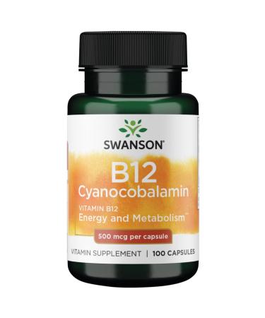 Swanson Vitamin B-12 (Cyanocobalamin) Energy Cardivascular Health Support 500 mcg 100 Capsules