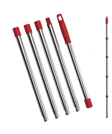 ANREKEYH 6FT Mop Handle Replacement Parts for Ocedar EasyWring RinseClean Microfiber Spin Mop, 5 Section 30-73in Stainless Steel Mop Handle Compatible with Mircofiber Mop and Angel Broom(Red)