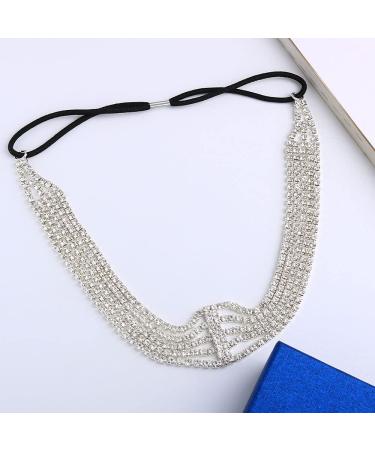 STONEFANS Rhinestone Layered Headpiece | Bridal Silver Elastic Headband for Women and Girls - Buy Online on GoSupps.com