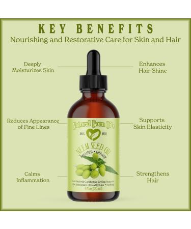 Natural Born Oils Neem Oil 2oz Organic Cold-Pressed High in Fatty Acids Perfect for Skin Clarity Hair Nourishment - Buy Online on GoSupps.com