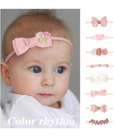 8 Pcs Baby Girls Soft Nylon Bow Headbands - Cute Flower Hair Accessories for Newborns to Kids - Buy Online on GoSupps.com