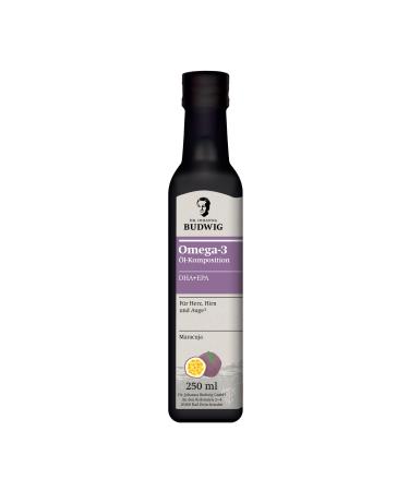 Dr.Budwig Omega 3 DHA+EPA Maracuja (250ml) - linseed oil & omega 3 algae oil - Omega 3 high (EPA DHA) - Algae oil Omega 3 Vegan liquid omega 3 oil omega 3 for children Maracuja 250 ml (1 Pack)