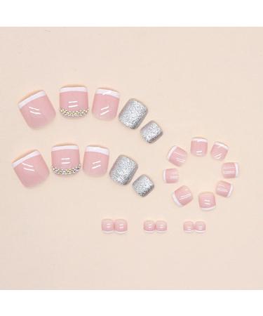 24Pcs French Square False Toenails Glossy Rhinestones Press on Toenails Nude Glitter Stick on Toenails Short Acrylic Full Cover Artificial Summer Fake Toenails for Women and Girls Daily Decorations Glitter Toenails - Buy Online on GoSupps.com