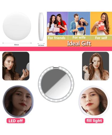 CigyYogy Small LED Compact Makeup Mirror - Double Sided 1x/2x Magnification - Lighted Pocket Mirror - Ideal Gift for Women Girls - White - Buy Online on GoSupps.com