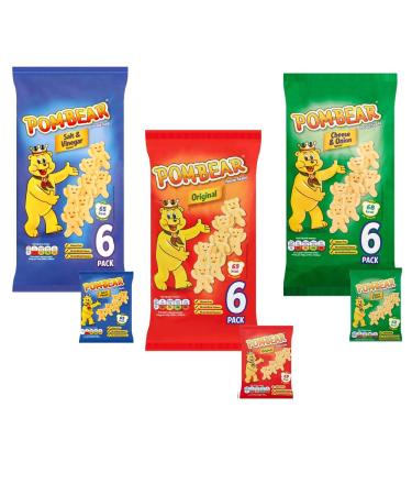 Pom-Bear Original Salt & Vinegar Cheese & Onion Crispy Chips Bags - 3 x Mixed Pom-Bear Chips Bags 120g