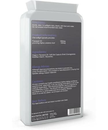 Organic Flaxseed Oil Capsules 1000mg - 90 Vegan Soft Gels | High Omega 3 6 9 | Cold Pressed & Hexane Free | UK Manufactured - Buy Online on GoSupps.com
