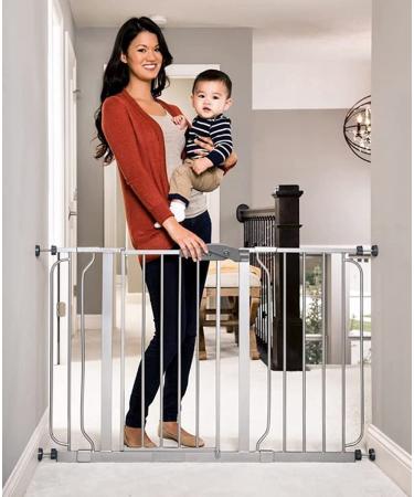 Regalo Easy Step 49-Inch Extra Wide Baby Gate, Includes 4-Inch and 12-Inch Extension Kit, 4 Pack of Pressure Mount Kit and 4 Pack of Wall Mount Kit, Platinum - Total Pack of 1