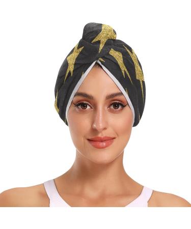 Golden Stars Dry Hair Cap Set 2 Piece Quick Drying Towel & Button Headband | Super Absorbent & Soft for Ultimate Comfort - Buy Online on GoSupps.com