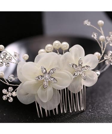 JUSTUSNX Silver Bride Wedding Headpiece Pearl Flower Hair Comb Accessories Crystal Hair Pieces Headband for Women and Girls - Buy Online on GoSupps.com
