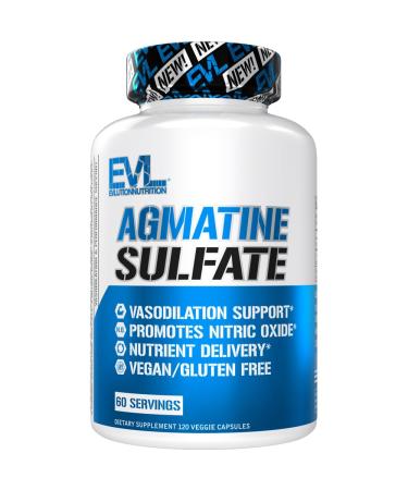 Evlution Nutrition Agmatine Sulfate Nitric Oxide Capsules - High Strength Agmatine Sulfate Nitric Oxide Supplement for High Intensity Pumps Muscle Growth Recovery and Performance - 60 Servings