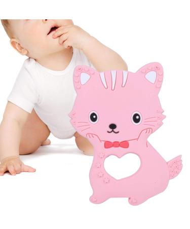 Shop Durable Baby Teether - Silicone Cat Shaped Teething Ring for Toddlers | Pink - Safe & Easy to Clean - Buy Online on GoSupps.com