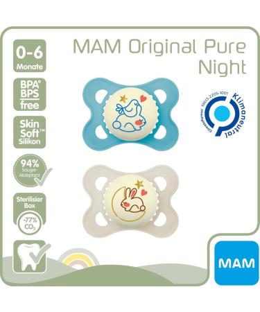 MAM Day & Night Silicone Pacifier 0-6 Months for Boys | 6-Pack with Sterilized Transport Boxes | International Shipping Available - Buy Online on GoSupps.com