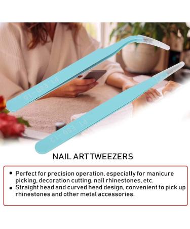 Wear-Resistant Stainless Steel Tweezers Kit for Nail Art | Professional Manicure & Decorative Cutting (Blue) - Buy Online on GoSupps.com