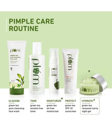 Plum Green Tea Night Gel Moisturizer - Glycolic Acid & Willow Bark for Acne & Anti-Aging | Vegan Oil-Free Non-Greasy | 50g - Buy Online on GoSupps.com