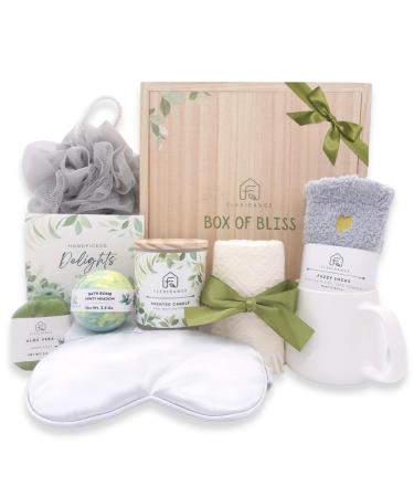 Birthday Gifts for Woman, Get Well Soon Gift Baskets for Women, Relaxing gifts for Women, Self Care Gifts, Spa kit for Woman, Wooden Box, Green Gifts for Wife, Girlfriend