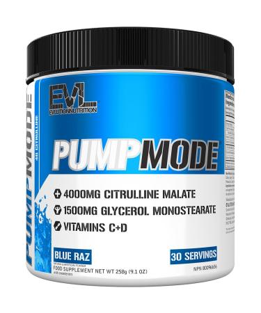 Evlution Intense Pump Pre Workout Powder - Evlution Nutrition Stim Free Nitric Oxide Booster Supplement for Enhanced Focus Energy Endurance and Vascularity (30 Servings) - Blue Raz