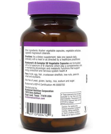 Bluebonnet Nutrition B-Complex 50 - 100 Vegetable Capsules for Optimal Energy & Wellness - Buy Online on GoSupps.com