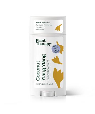 Plant Therapy Coconut Ylang Ylang Natural Deodorant for Men & Women 2.65 oz Aluminum Free with Coconut Oil Shea Butter Earth Wax & Baking Soda Smooth Application Long Lasting Odor Control