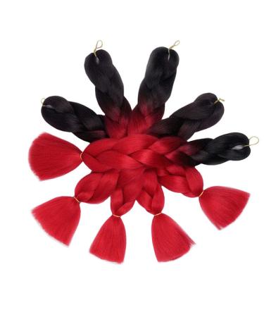AIDUSA Ombre Braiding Hair 24 Inch 100g 5pcs Synthetic Afro Jumbo Extensions - Black to Red | Women's Hair Twist Crochet Braids - Buy Online on GoSupps.com